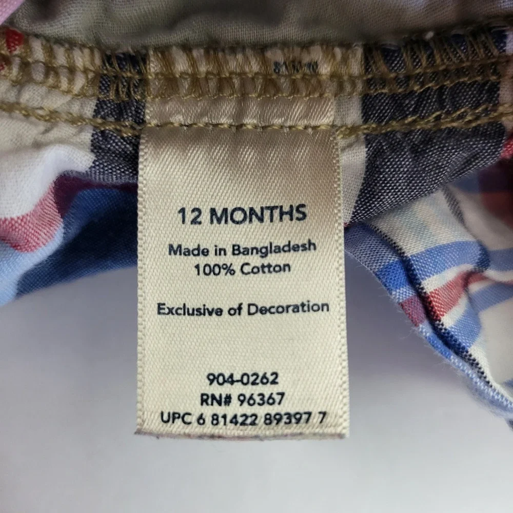 OshKosh Bgosh Girls 12M Denim Plaid Tiered Ruffle Jumper Dress 904-0262 Blue Red